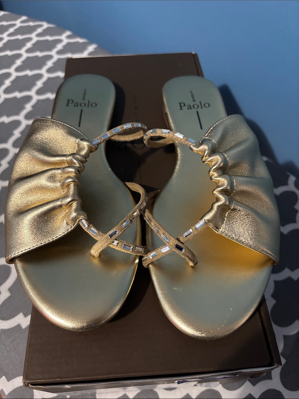 Paolo Metallic Gold Braided Strap Slide Sandals